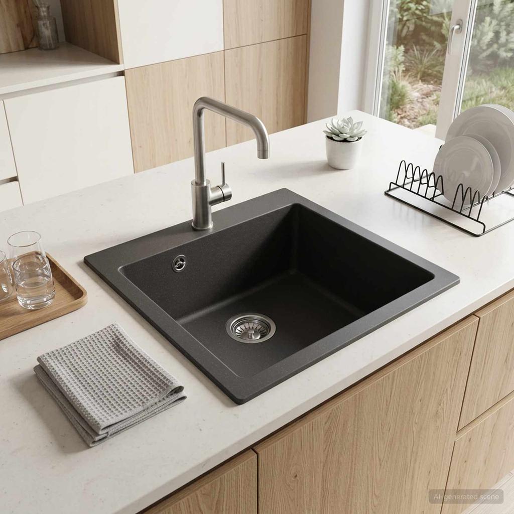 Kitchen Sink Single Bowl Granite 42.5 X 50 X 31 Cm Graphite