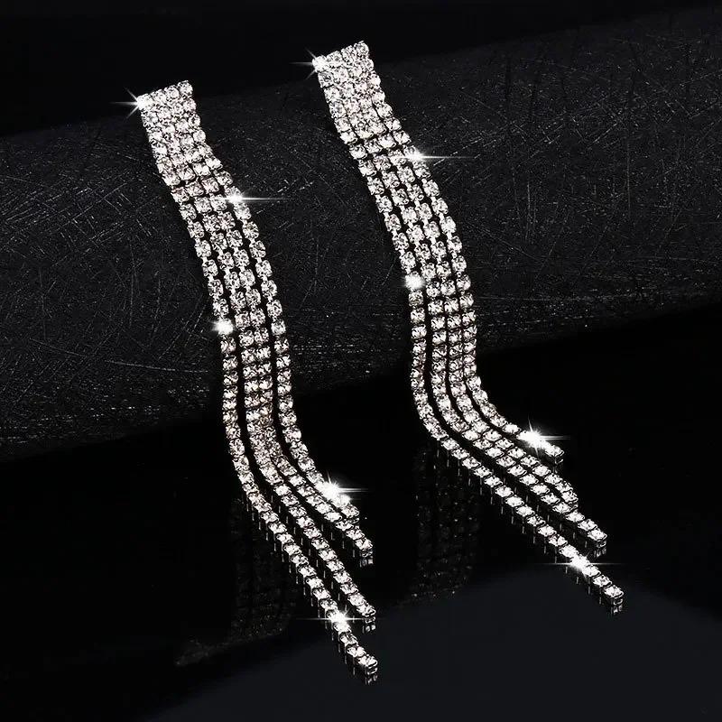 Vintage Long Gold Color Earrings Shiny Thread Tassel Drop Earrings For Women Luxury Hanging Korean Elegant Wedding Party Jewelry