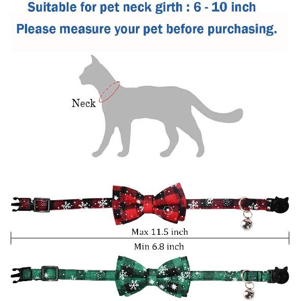 Malier Cat Collar with Christmas Snowflake Pattern Bow tie and Tiny Bell, Adorable Collar with Light Adjustable Buckle Pet Accessories for Kitten