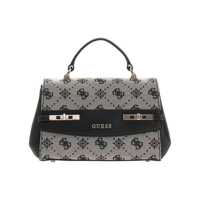 GUESS Sac à main noir taupe pour femme - Melinda Logo Top Handle Bag Black Logo 331166