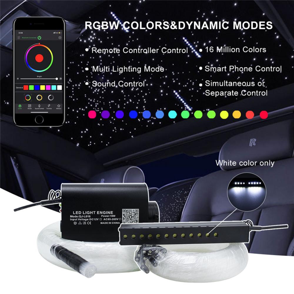 16W Car RGBW LED Fiber Optic Atmosphere Dome Light Kit Bluetooth APP Control