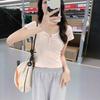 Pure desire striped shoulder U-neck short-sleeved T-shirt women's summer new niche design sense slim and thin top tide