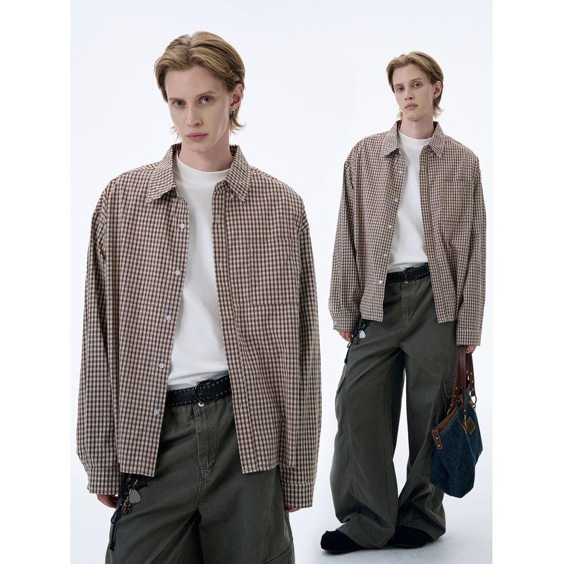 Kisko American Retro Preppy Style Patterned Lazy Long-Sleeved Shirt for Men and Women Trendy Brand Cleanfit Casual Shirt