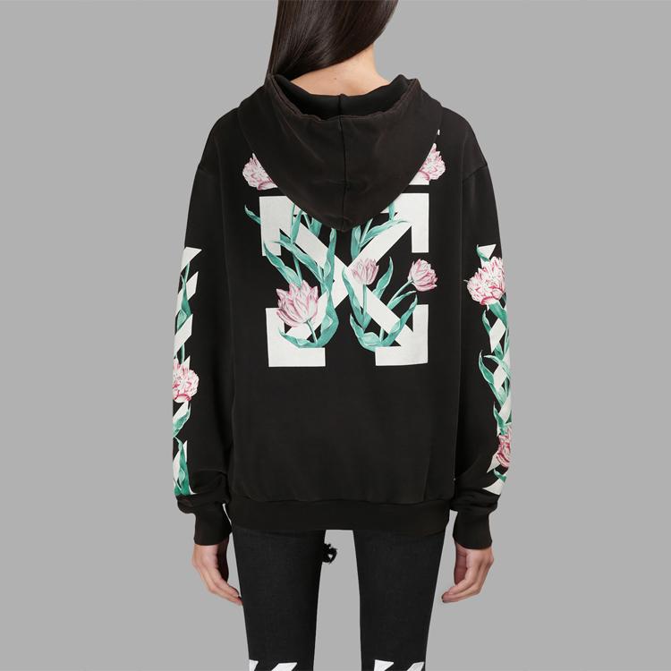 Off-White Floral Print Hoodie Women Tops Black OWBB008S174461821088