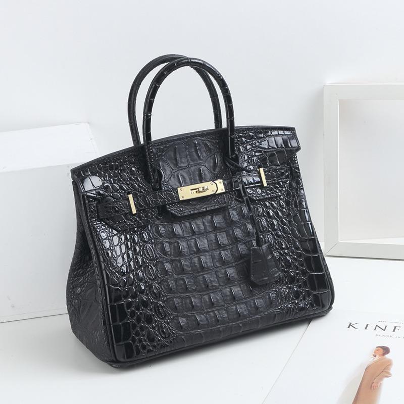 Geantă platină cu model os de aligator texturat, piele naturală, lanț nou la modă, atmosferic, geantă de mână, geantă de umăr messenger de capacitate mare.