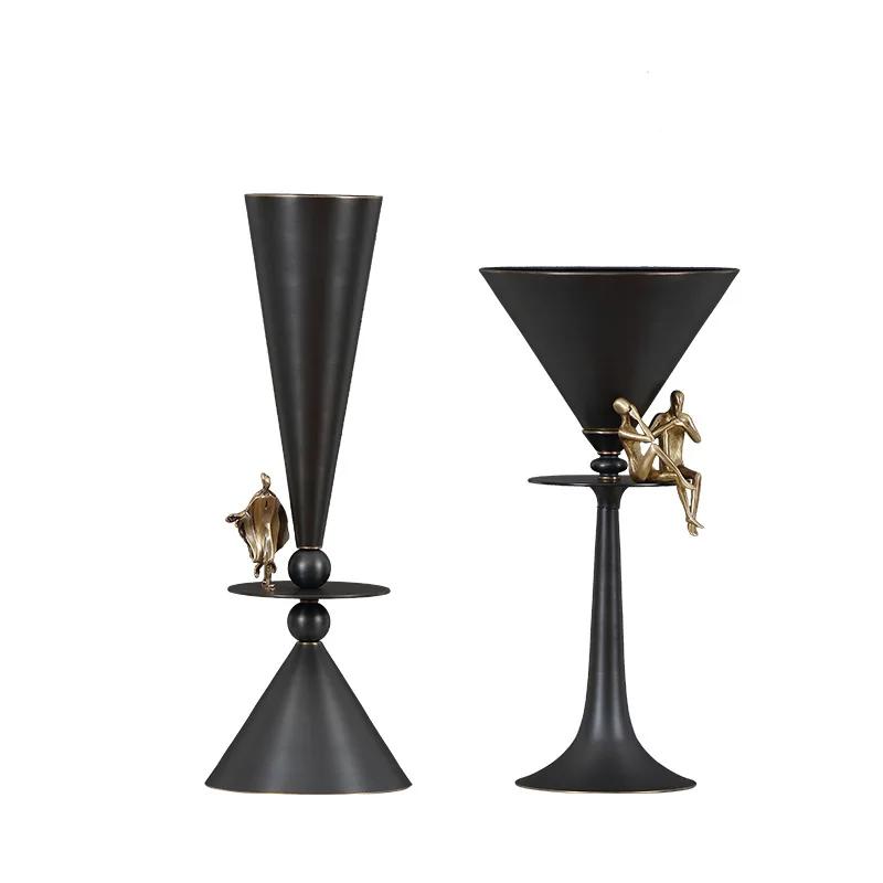 Creative Metal Handicrafts Abstract Bronze Statue Flower Vase Geometric Flower Arrangement Decorative Bottle Home Accessories