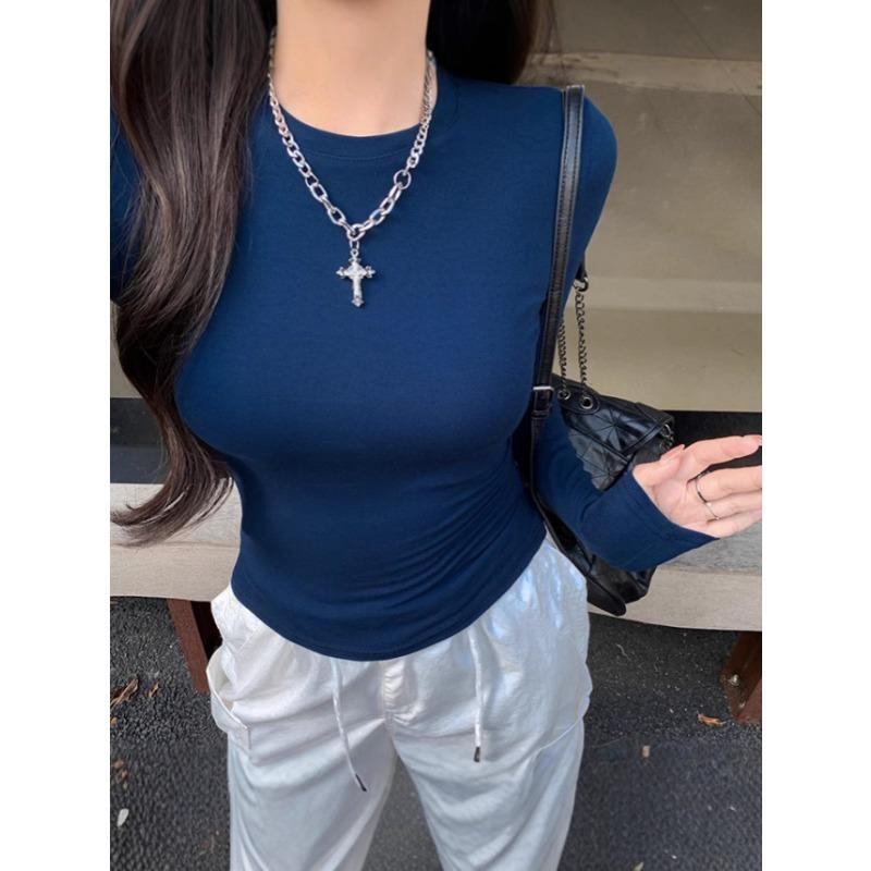 Slim-fit Short Bottom Long-sleeved Shirt for Women, Sexy Body Long-sleeved Bottom Top for Women