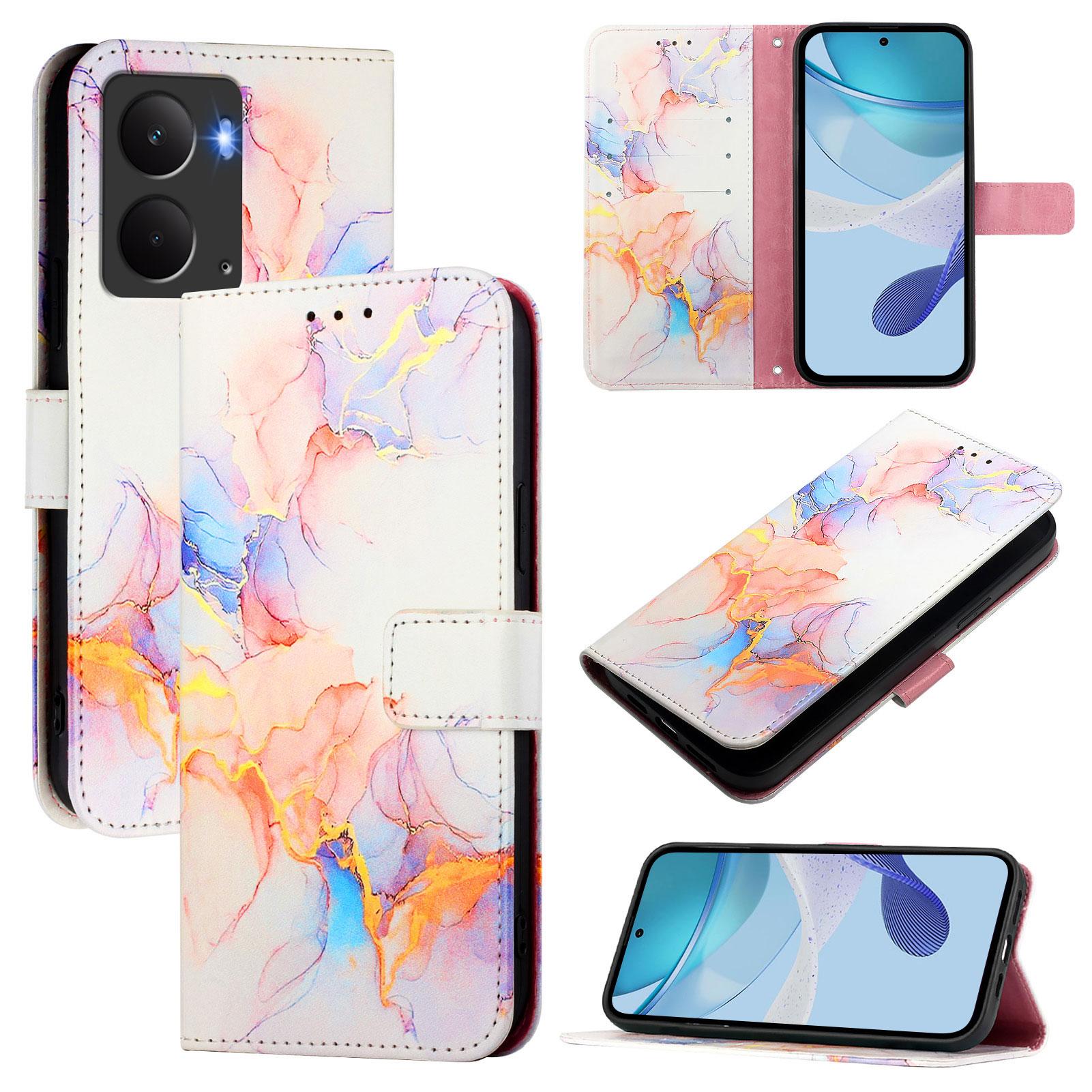 

For Realme P3 5G Case with Strap Marble Pattern Leather Phone Cover Card Holder C