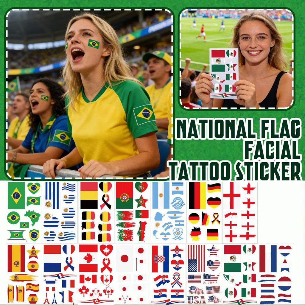 15 Pieces Temporary Tattoo Stickers Set with World National Flag Soccer Designs for Sports Events Parties Festivals Decorations