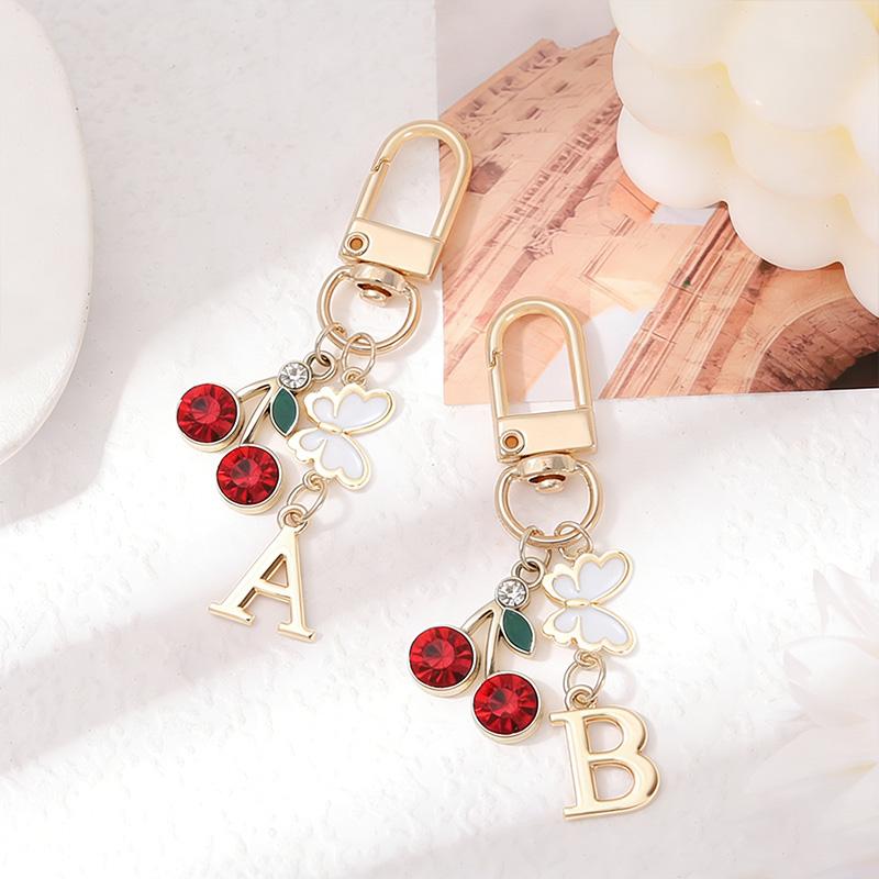 1Pc 26 English Letter Exquisite Metal Keychain Sweet Alphabet Keychain Modern Simplicity Butterfly Pendant Cherry Pendant