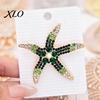 Alloy Decorative Pins Vintage Rhinestone Starfish Brooch, Ocean Metal Lapel Pin, Bag Decoration Pin Sea Animal Jewelry for Suit Dress Coat Scarf
