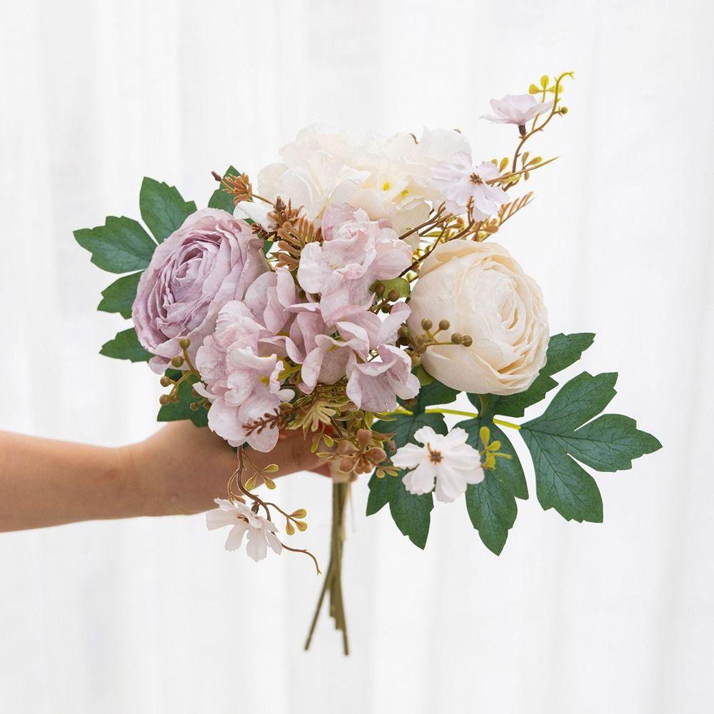 Multicolor Artificial Flower Bouquet Silk Petals Green Leaves Simulation Hydrangea Photo Props Accessories Decorative Flower