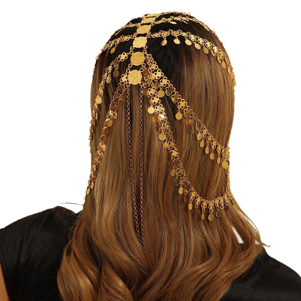 Stylish Gorgeous Gold Coin Sequined Fringed Women'S Headgear Stage Performance Accessories Sent Bridal Wedding Accessories