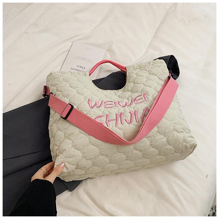 

2025 autumn new large-capacity student commuter bag women s portable tote bag letter embroidered shoulder bag messenger bag