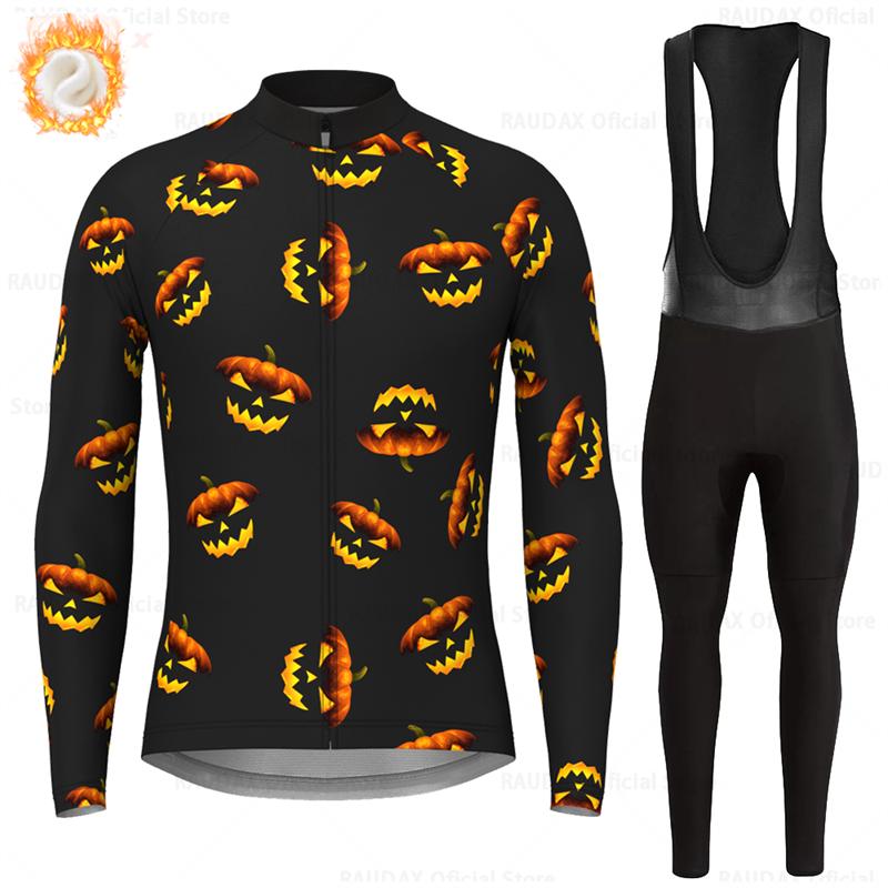 Men's Cycling Jerseys Set Halloween Winter Thermal Fleece Long Sleeve Coat Riding Bike Jacket Cycling Suits Set Ropa Ciclismo