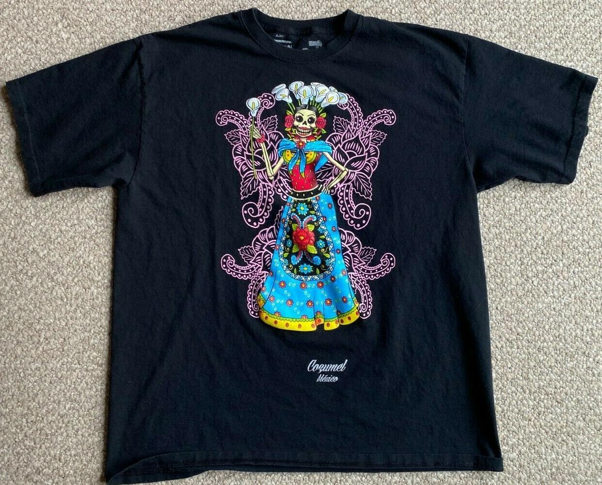 Men s XL T-Shirt - Mexican Day of Dead Sugar Skull Cinqo de Mayo Cozumel Mexico S разноцветный