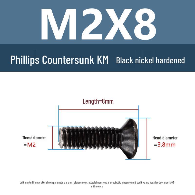 Yigu Uhlíková ocel Černý nikl Kalené KM Šrouby s plochou hlavou Phillips M2-M4 pro elektroniku