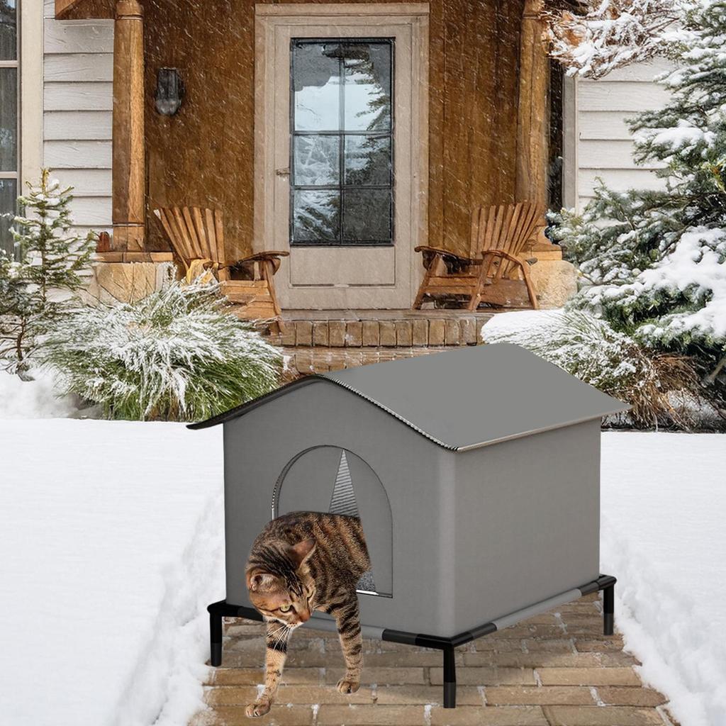 Outside Cat House Outdoor Shelter for Cats with Mat and Raised Floor Insulated Warm Pet Kitten Nest Cave for Patio Backyard