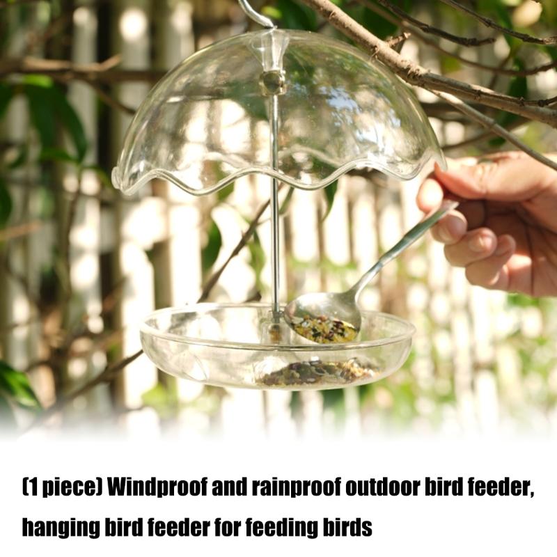 Bird Feeder with Metal Hanging Hook Waterproof Windproof Plastic Bird Waterer For Backyard Patios Balcony and Garden