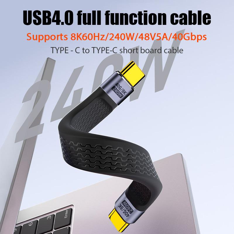 

USB C 4.0 40Gbps Type C to C FPC Data Cable For iPhone 15 Pro Max MacBook Samsung PD240W 5A USB Type-C Fast Charge Cord Wire чёрный