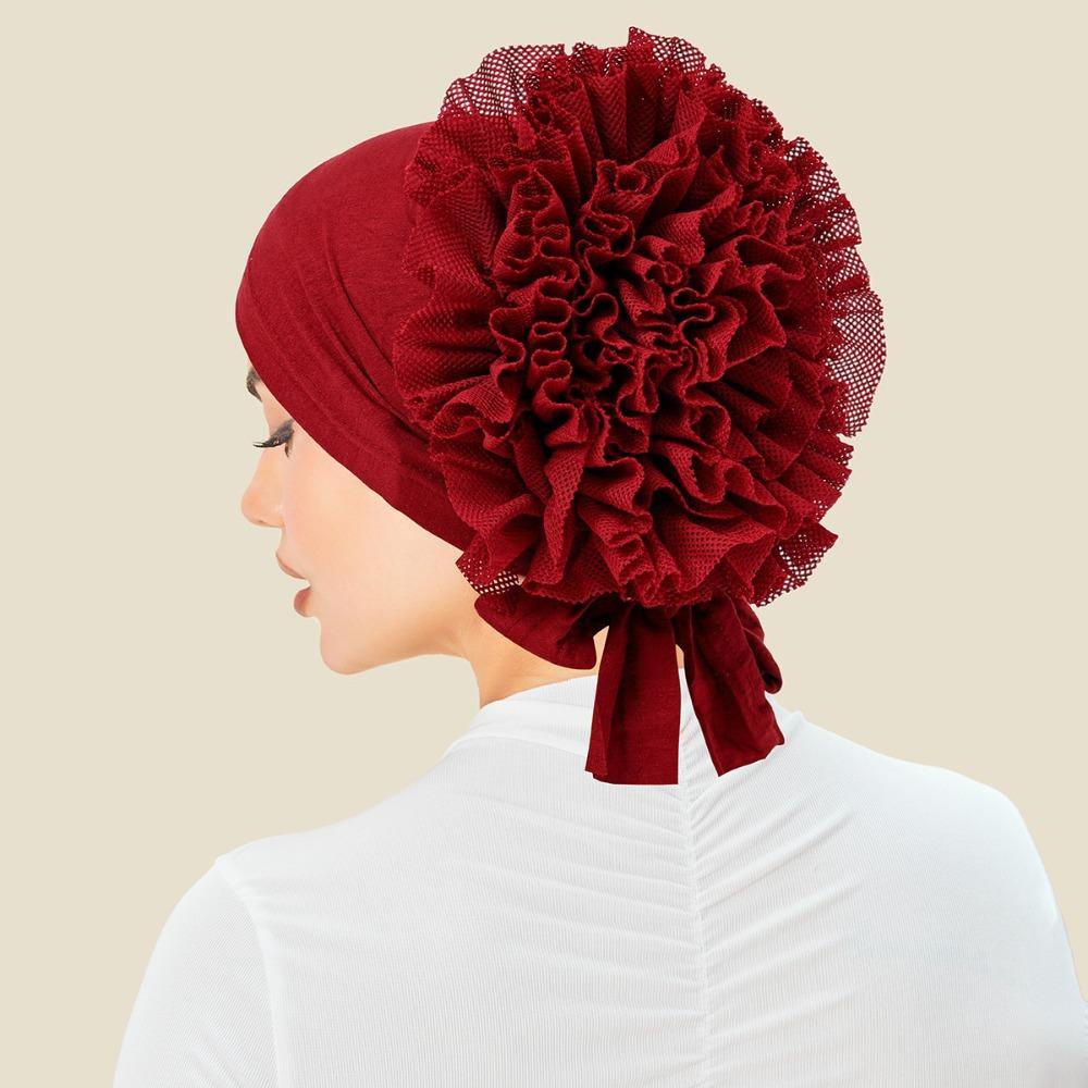 

Однотонные готовые хиджабы с цветочным кружевом сзади Женские хиджабы Внутренние шапочки для хиджаба Женские головные уборы