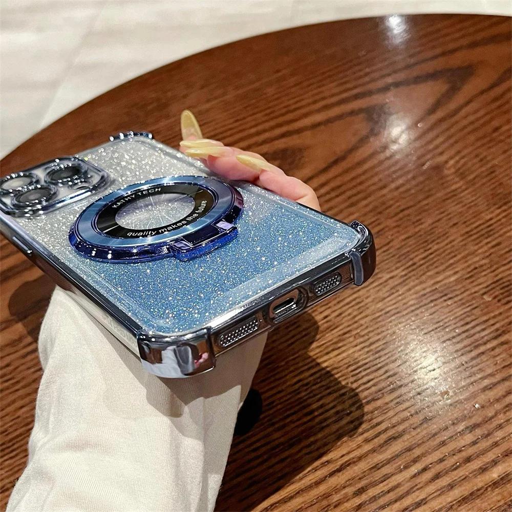 Luxury Glitter Wireless Charging Ring Stand Case For Huawei Pura 70 P60 P50 P40 P30 Lite Pro Transparent Magnetic Cover