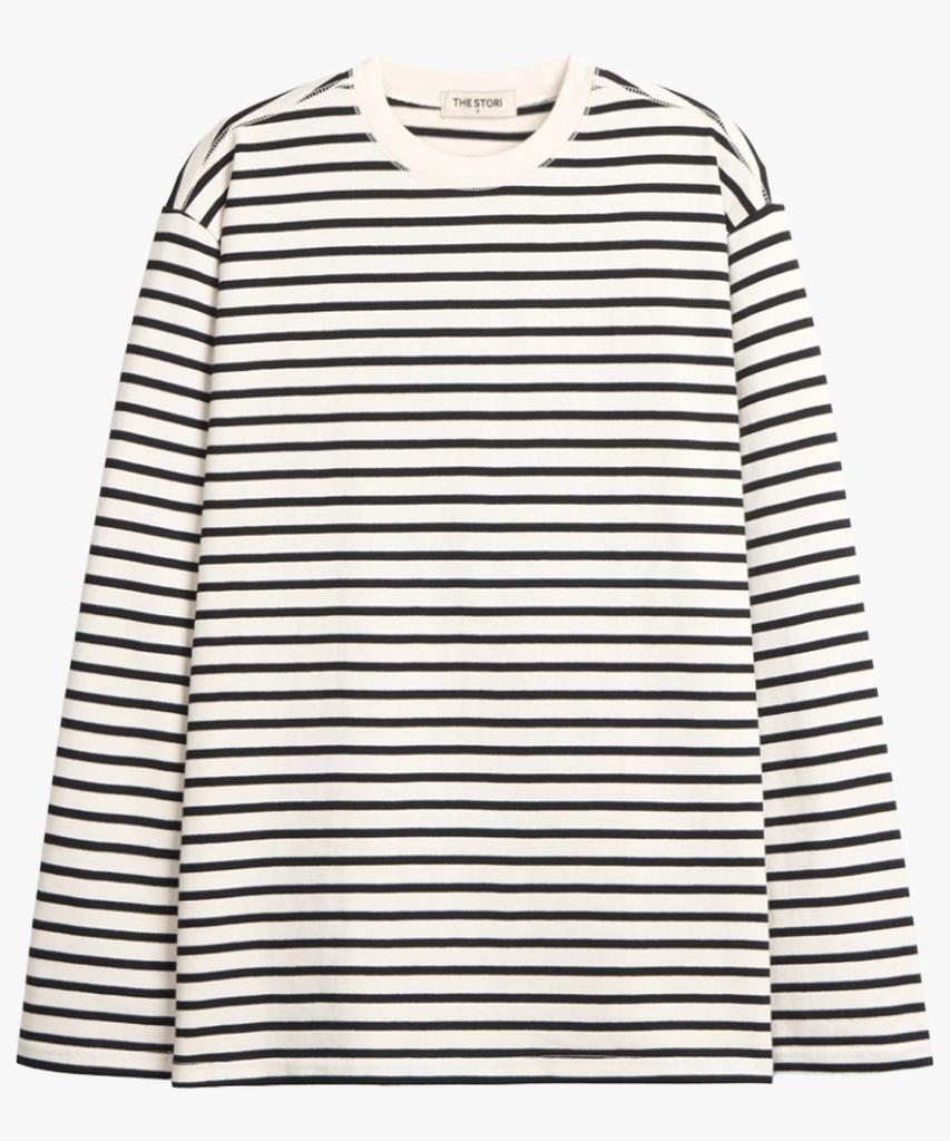 Deoseutoli [10-Count] Striped Heavy Long Sleeve Tee (Ivory)