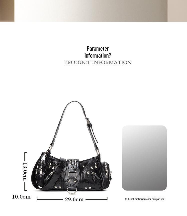 Spicy Girl Leather Motorcycle Crossbody Bag with Rivets - 2025 Fashion