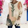 Women Plus Size Round Neck Long Sleeve Blue White Tie Dye Printed Loose Longline T Shirt With Pockets