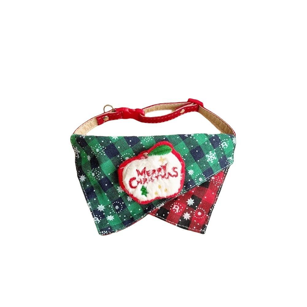 Checkered Pattern Christmas Pet Collar Soft Cloth Santa Claus Bib  Winter Gathering