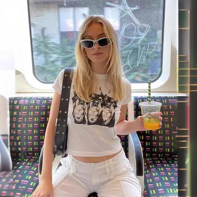 Y2K Retro Printed Slim Fit Women's Summer Hot Girl T-shirt with Exposed Navel Top