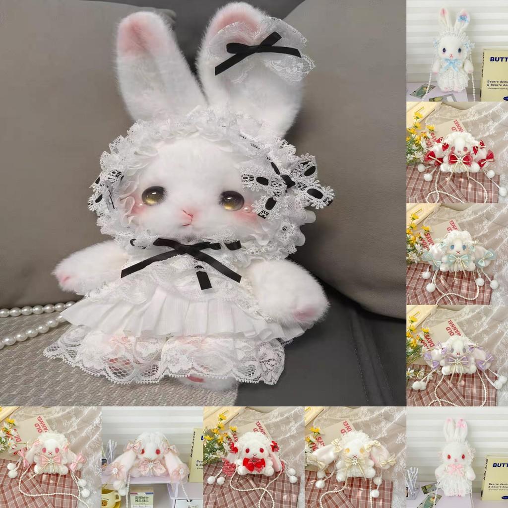Plush Rabbit Lolita Shoulder Bag With Lace Bow Design And Faux Pearl Shoulder Strap For Daily Use