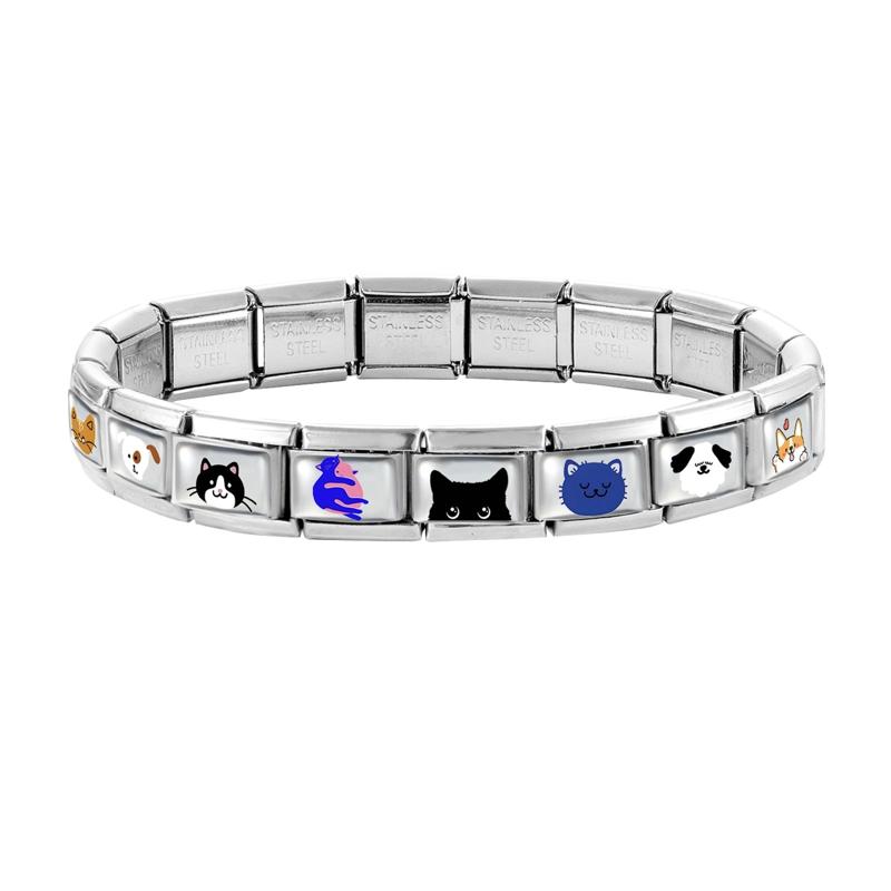 Cute Animal Series Dragonfly Flower Cat Corgi Dog Italian Charm Links Fit 9MM Stainless Steel Bracelet DIY Jewelry Making Gift
