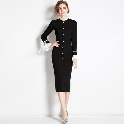 Autumn French Vintage Hepburn Style Black Slim Bodycon Party Dress Elegant Women Long Sleeve Office Work Pencil Dresses