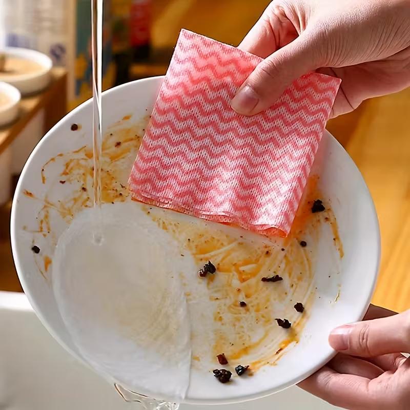 1pack Disposable Non Woven Fabric Rags Portable Pink Disposable Dishcloth Pull Out Oil Proof Cleaning Cloth Kitchen Accessories