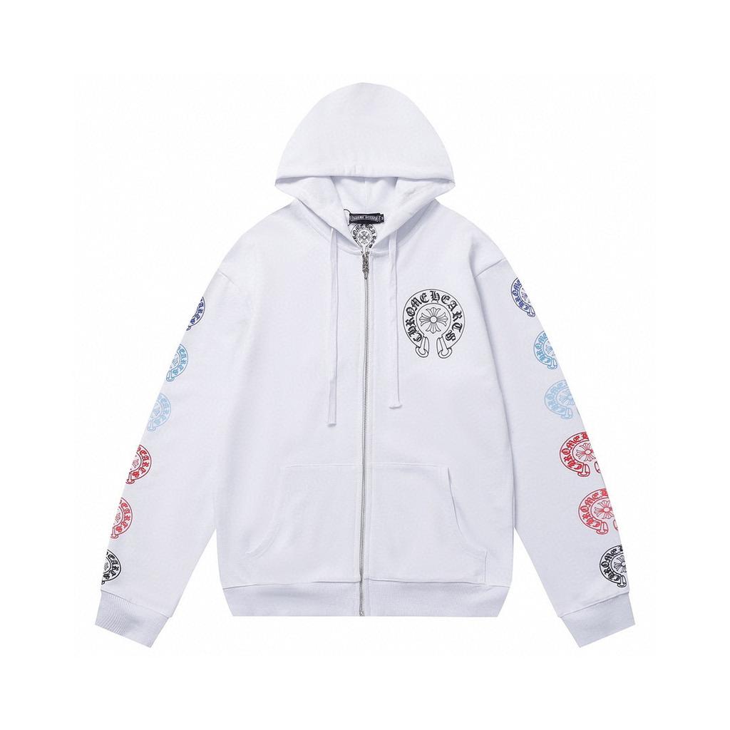 827 CHROME HEARTS 2025 Autumn and Winter New Plus Size Classic Style Logo Zipper Hooded Sweatshirt, Suitable for Couples to Wear