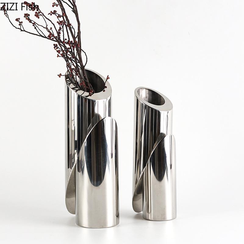 Artistic Misplacement Geometric Metal Vase Table Decoration Flowers Arrangement Dried Flower Floral Vases Room Aesthetic Decor