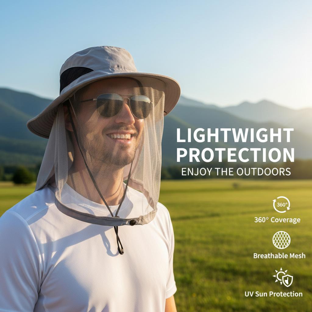 Men Mosquito Proof Sun Hat With Face Cover Summer Outdoor Fishing Bucket Neck Flap Anti Uv Breathable Shade Cap Camping Hiking