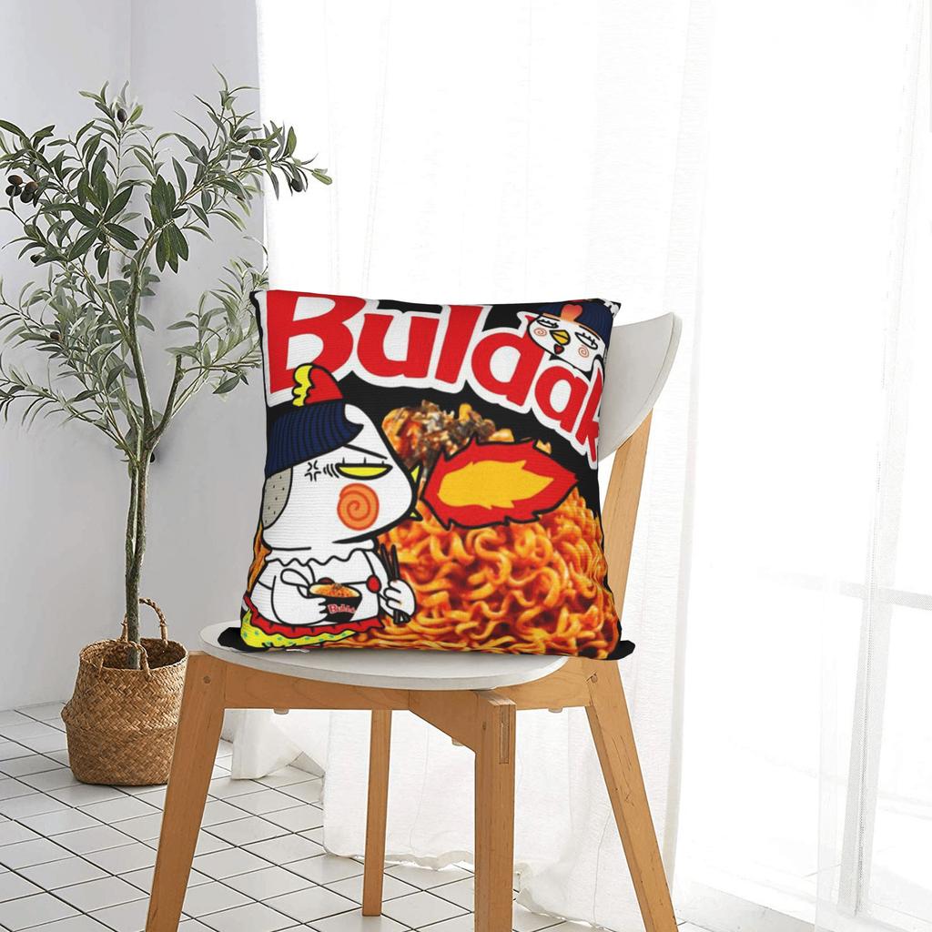 Pillow Cover Buldak Hot Chicken Ramen Loves  Kawaii Pillow Case For Sofa Couch Bed Living Room Pillowcases