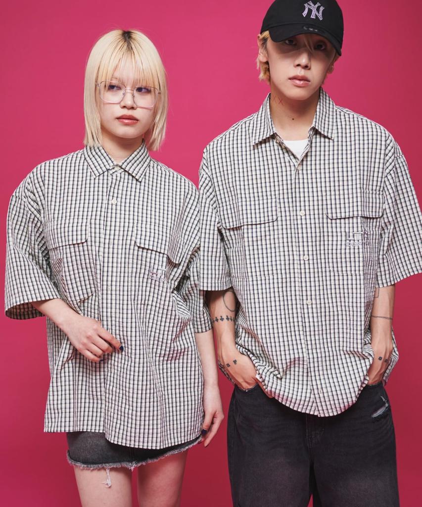WEGO Short Sleeve Minimalist Check Logo Summer Size White Check 1 Men's Shirt, Shirt, Top, Streetwear, Casual, M,