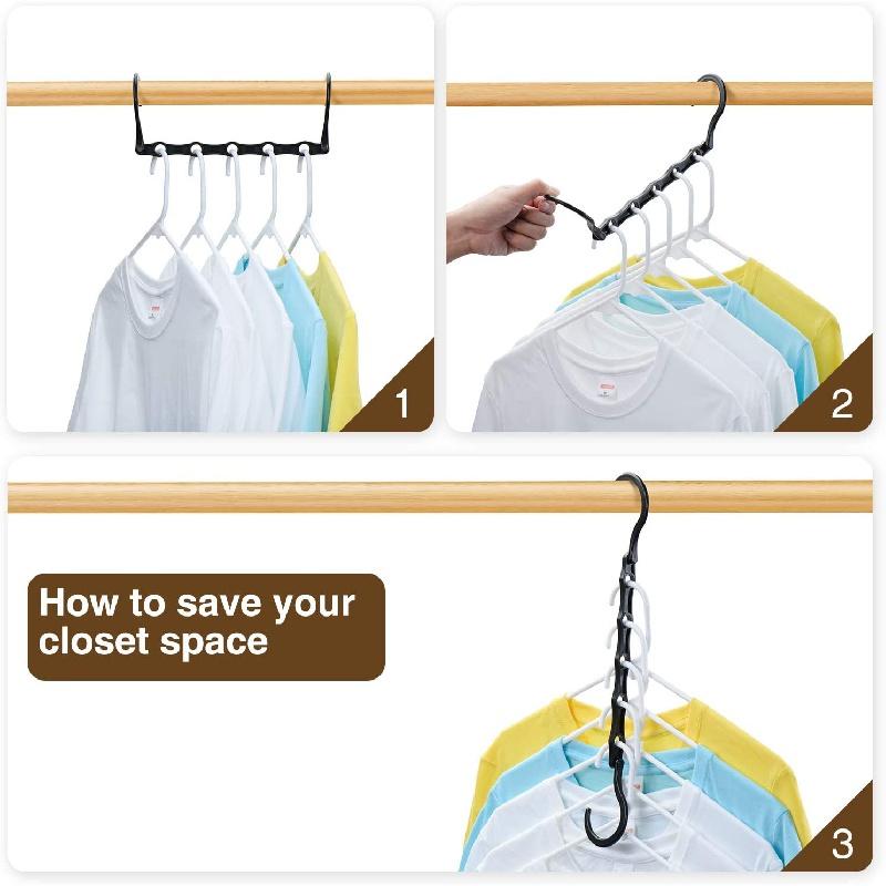 5pcs black plastic hangers, multifunctional hangers, space saving, efficient organization