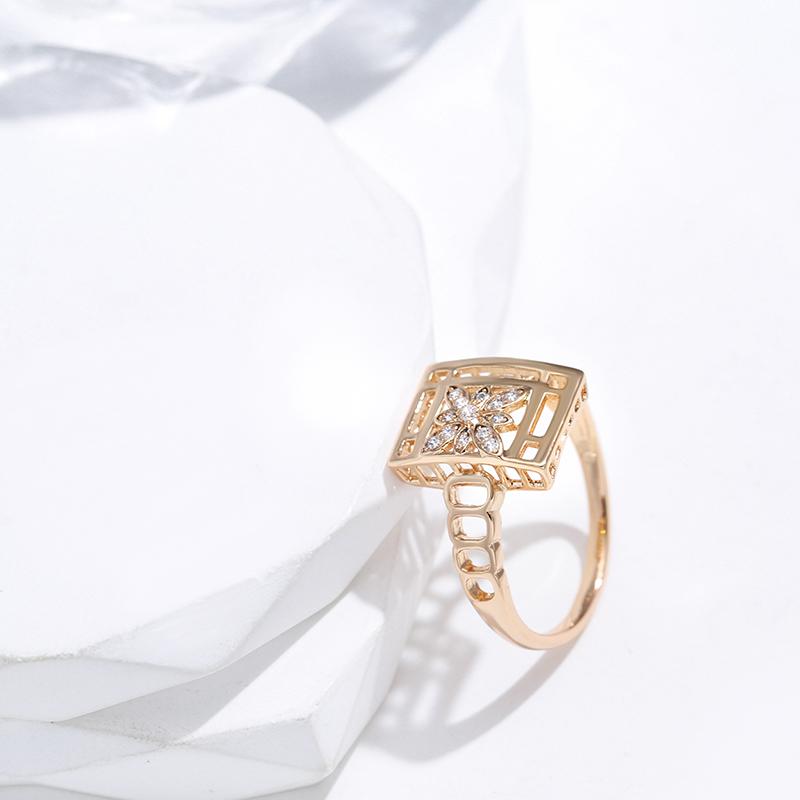 Trend Square Crystal Flower Women'S Rings  Rose Gold Color Natural Zircon Ethnic Bride Ring Vintage Wedding Jewelry