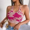 Frauen Frühling Sommer Freizeit Halter Kuh Muster Taille Strap Top Offenen Nabel Stricken Tank