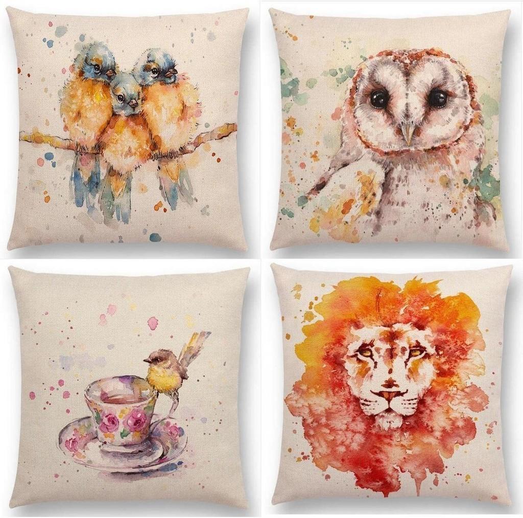 Exquisite Watercolor Lion Flowers Butterfly Lane Bird Wren Cushion Cover Ideal For Stylish Homes