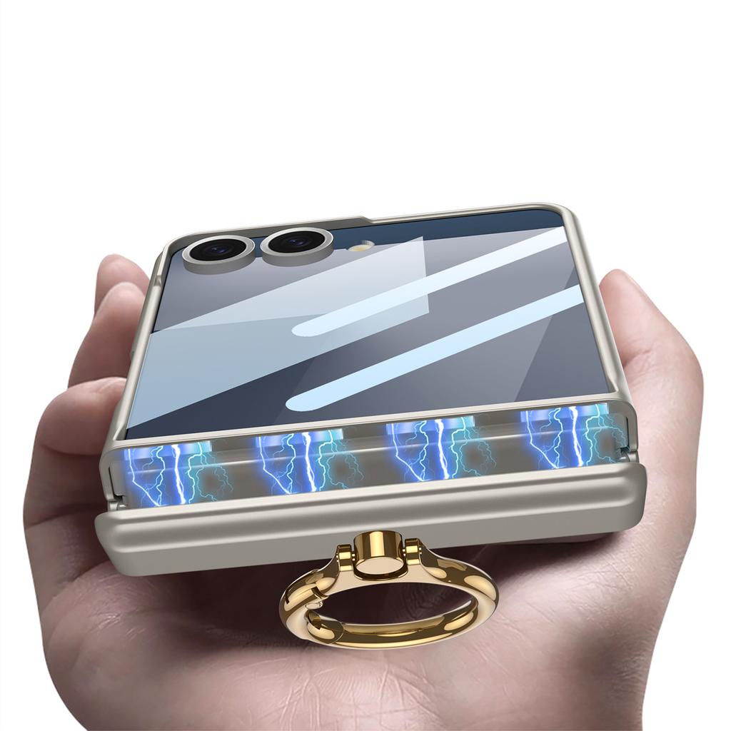 Vhodné pro skládací mobilní telefon Samsung Z Flip7 Ultra tenké pouzdro Hřídel Plně krytý prsten Módní Magnetický Tenký prsten Bezdrátové nabíjení
