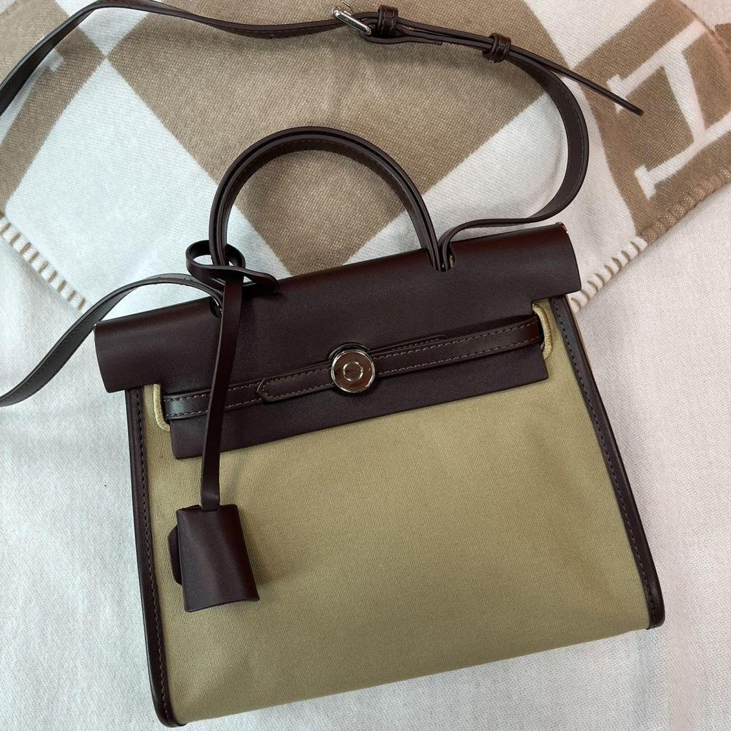 2025 Women's Canvas & Cowhide Kelly Colorblock Shoulder Bag - Large Capacity Fashion Handbag