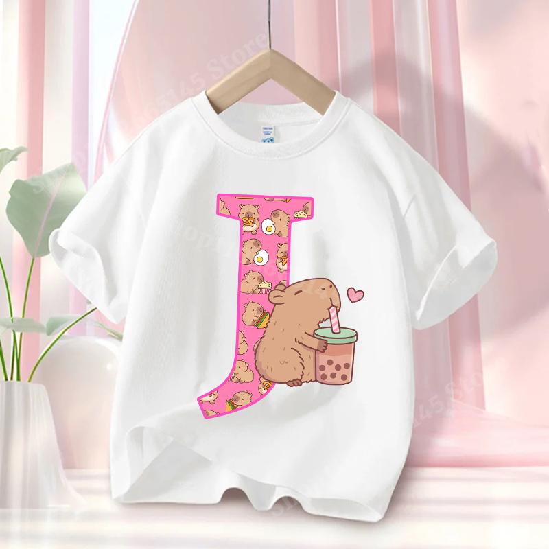 Sommer Capybara Anime Brief Niedlich Bedruckt Kinder T-Shirt Mädchen Kurzarm Mode Oberteile Kinderkleidung Lässige T-Shirts