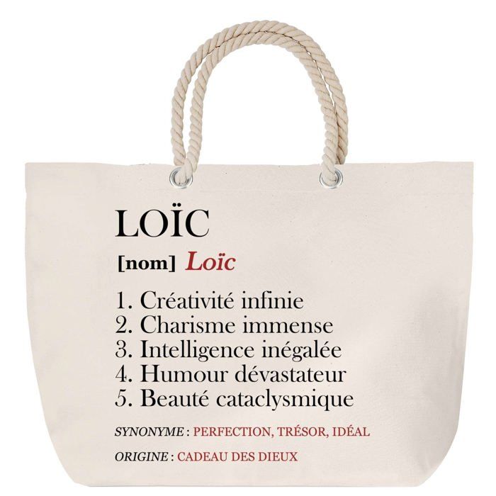 Sac de plage anse corde Loïc Définition Cadeau Anniversaire Noël | Grand Sac de Transport & Sport