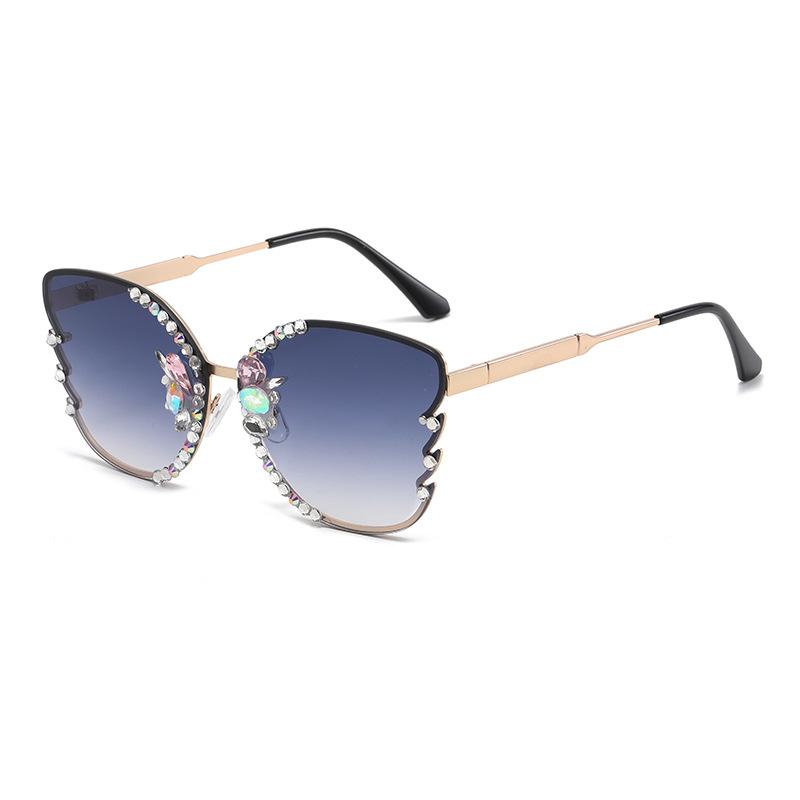 Large Frame Street Photography Diamond-set Sunglasses Fashionable Metal Womens Trendy Sunglasses