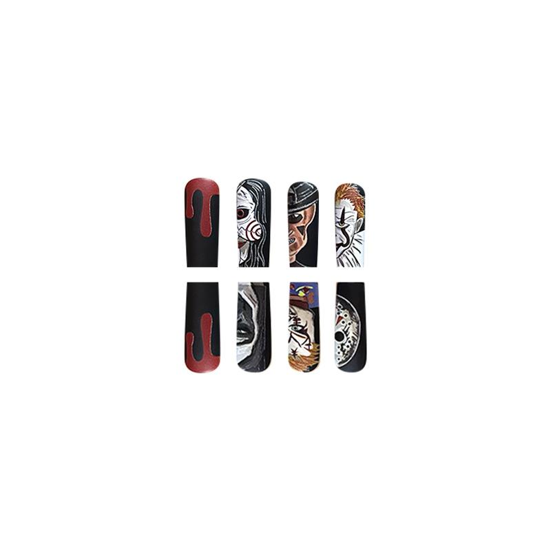 24pcs Press On Nails Long Ballet Nails Fashionable and Cool Halloween Ghost Face Frosted Texture European and American Ins False Nails Wearable Nails